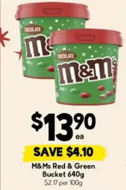 Drakes M&ms red & green bucket offer