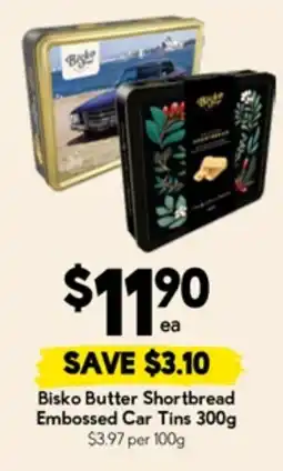 Drakes Bisko butter shortbread embossed car tins offer