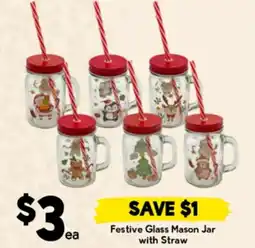 Drakes Festive glass mason jar with straw offer