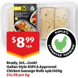 ALDI Ready, Set...Cook! Italian Style RSPCA Approved Chicken Sausage Rolls offer