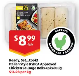 ALDI Ready, Set...Cook! Italian Style RSPCA Approved Chicken Sausage Rolls offer