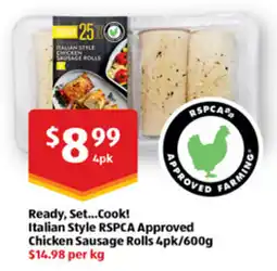 ALDI Ready, Set...Cook! Italian Style RSPCA Approved Chicken Sausage Rolls offer