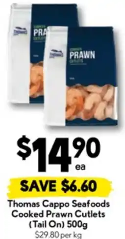 Drakes Thomas Cappo Seafoods Cooked Prawn Cutlets (Tail On) offer