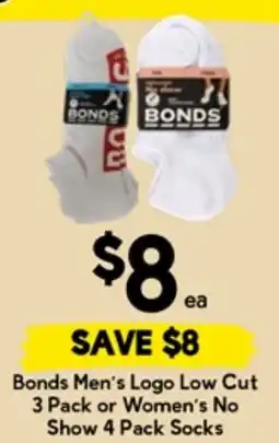 Drakes Bonds Men's Logo Low Cut 3 Pack or Women's No Show offer
