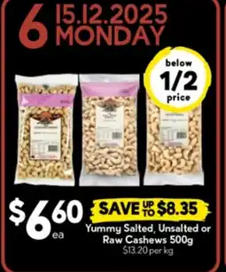 Drakes Yummy Salted, Unsalted or Raw Cashews offer