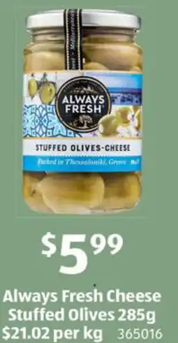 ALDI Always Fresh Cheese Stuffed Olives offer