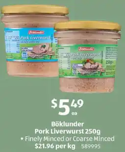 ALDI Boblunder Pork Liverwurst offer