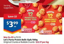 ALDI Let's Party Prawn Balls offer
