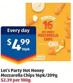 ALDI Let's Party Hot Honey Mozzarella Chips offer