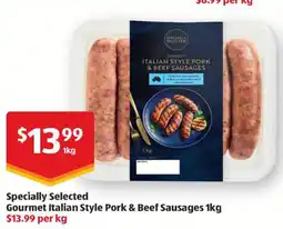 ALDI Specially Selected Gourmet Italian Style Pork & Beef Sausages offer