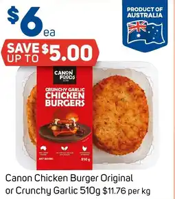 Foodland Canon Chicken Burger Original or Crunchy Garlic offer