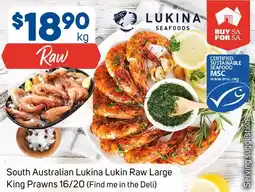Foodland South Australian Lukina Lukin Raw Large King Prawns 16/20 offer