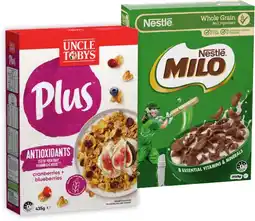 IGA Uncle Tobys Plus Cereal 410‑435g or Nestlé Milo Cereal 330‑350g Selected Varieties offer