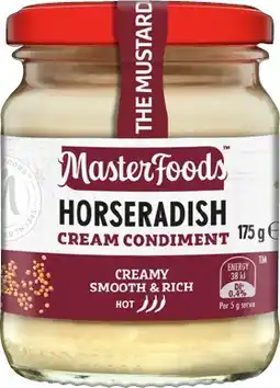 IGA MasterFoods Mustard 170-175g or Horseradish Cream 175g Selected Varieties offer