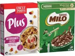 IGA Uncle Tobys Plus 410‑435g or Nestlé Milo Cereals 330‑350g Selected Varieties offer