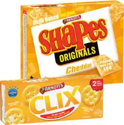 IGA Arnott’s Shapes 130-190g, Clix 250g or Savoy 225g Selected Varieties offer