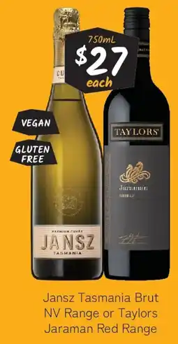 Cellarbrations Jansz Tasmania Brut NV Range or Taylors Jaraman Red Range offer