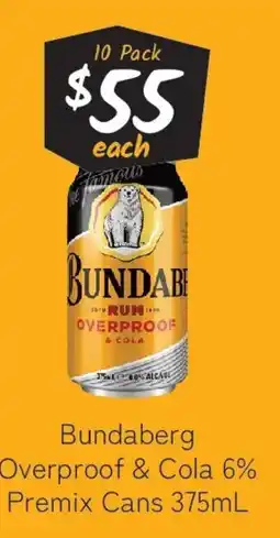 Cellarbrations Bundaberg Overproof & Cola 6% Premix Cans offer
