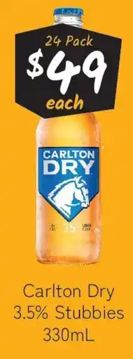 Cellarbrations Carlton Dry 3.5% Stubbies offer