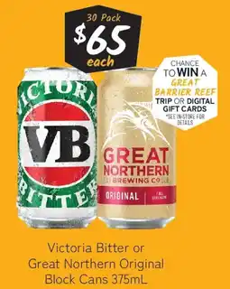 Cellarbrations Victoria Bitter or Great Northern Original Block Cans offer