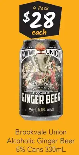 Cellarbrations Brookvale Union Alcoholic Ginger Beer 6% Cans offer