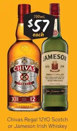 Cellarbrations Chivas Regal 12YO Scotch or Jameson Irish Whiskey offer