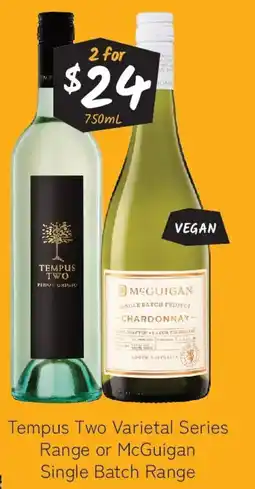 Cellarbrations Vegan tempus two varietal series range or mcguigan single batch range offer