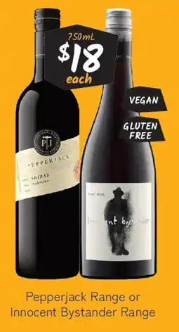 Cellarbrations Pepperjack Range or Innocent Bystander Range offer