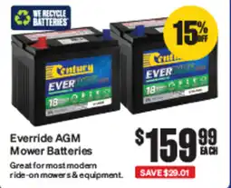 SuperCheap Auto Century Everride AGM Mower Batteries offer