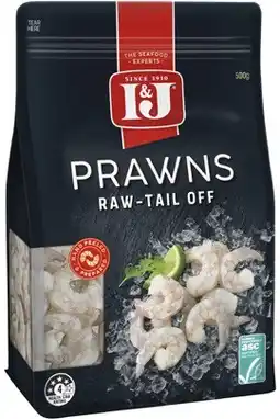 Coles I&J Raw Peeled Prawns Tail Off offer