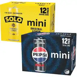 Woolworths Pepsi Max, Schweppes Lemonade or Solo Soft Drink Varieties 12 x 250ml offer