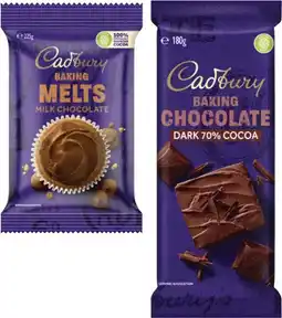 Coles Cadbury Baking Chocolate Chips, Melts or Blocks 180g-225g offer