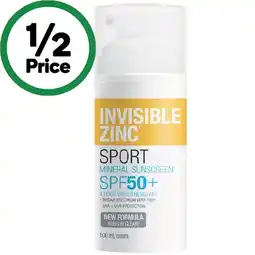 Woolworths Invisible Zinc SPF 50+ Sport Mineral Sunscreen Cream offer