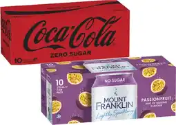 Coles Coca-Cola Soft Drink or Mt Franklin Lightly Sparkling Water 10x375mL offer