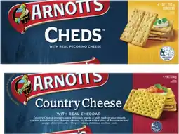Coles Arnott's Cheds or Country Cheese Crackers 250g offer