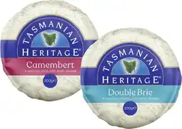 Coles Tasmanian Heritage Double Cream Brie or Camembert 200g offer