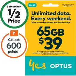 Woolworths Optus $39 SIM Starter Kit§ offer