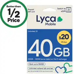 Woolworths Lyca $20 Starter Pack† offer