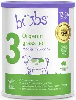 Coles Bubs Organic Grass Fed Stage 3 Toddler Milk Drink offer