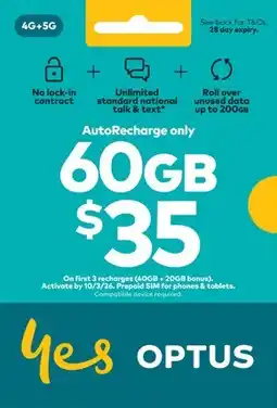 Coles Optus $35 AutoRecharge Only SIM offer