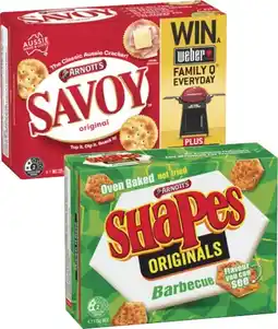 Coles Arnott's Savoy or Shapes Crackers 130g-225g offer