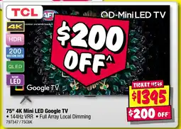 JB Hi-Fi TCL 75" 4K Mini LED Google TV offer
