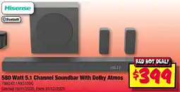 JB Hi-Fi Hisense 580 Watt 5.1 Channel Soundbar With Dolby Atmos offer