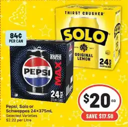 IGA Pepsi, Solo or Schweppes offer