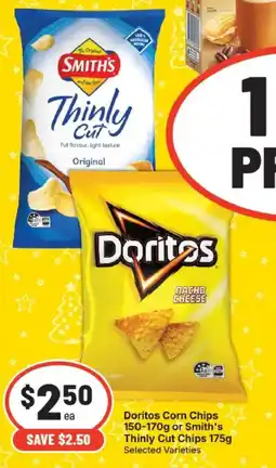 IGA Doritos Corn Chips or Smith's Thinly Cut Chips Selected Varieties offer