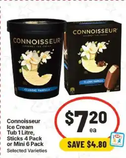IGA Connoisseur Ice Cream Tub , Sticks Selected Varieties offer