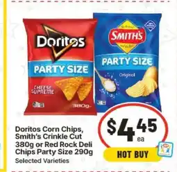 IGA Doritos Corn Chips, Smith's Crinkle Cut 380g or Red Rock Deli Chips Party Size 290g offer