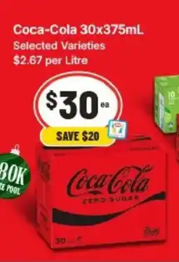 IGA Coca-Cola 30x375mL Selected Varieties $2.67 per Litre offer