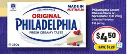IGA Philadelphia Cream Cheese Block or Spreadable Tub offer