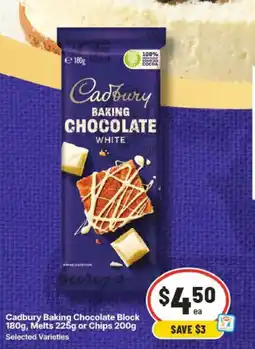 IGA Cadbury Baking Chocolate Block 180g, Melts 225g or Chips 200g offer